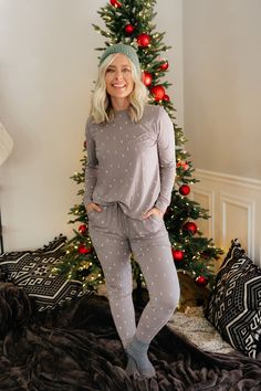 Pine PJ Set-Grey Womens Winter Pajamas, Pine Tree Pattern, Winter Pajamas Women, Winter Pajamas, Cozy Holiday, Closet Inspiration, Tree Pattern, Matching Pajamas, Kids Set