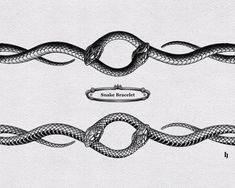 two snake tattoos on white paper with black ink