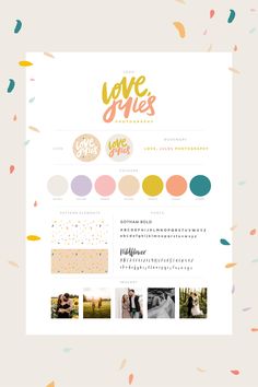 the wedding website is displayed with confetti sprinkles and gold foil