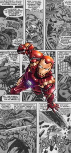 an iron man in the comics is flying through the air