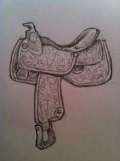 a drawing of a horse saddle with a bird on it