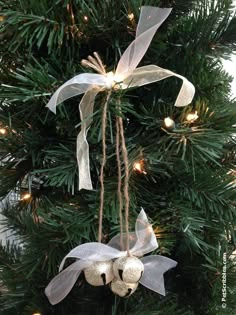 an ornament hanging from a christmas tree