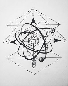 a drawing of an abstract design with arrows and circles on it's back side