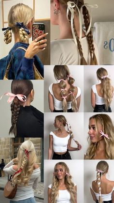 hairstyles with bowes, ponytails, braided hairstyles Bow Hairstyle, Ribbon Hairstyle, Hair Up Styles