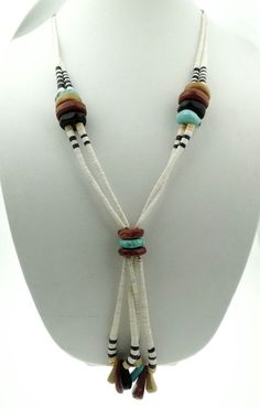 Santo Domingo Style Southwestern Beaded Shell, Turquoise, & Agate Necklace #SantoDomingo #Beaded #BeadedNecklace #Southwestjewelry Cheap Southwestern Beaded Turquoise Necklace, Indigenous Crafts, Indigenous Jewelry, Leather Braiding, Leather Beaded Necklace, Beaded Shell, Crystal Wrap, Necklaces Ideas, Seed Bead Jewelry Patterns