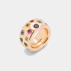 Pomellato ring in 18-karat rose gold Pink tourmaline, orange sapphires, blue sapphires, tsavorite, red spinel, blue zirconia, tanzanite, demantoides and amethyst 4.30 total combined carat weight Made in Italy Pomellato Ring, Red Spinel, Rose Gold Pink, Orange Sapphire, Pink Tourmaline, 18k Rose Gold, Rose Gold Ring, Blue Sapphire, Tourmaline