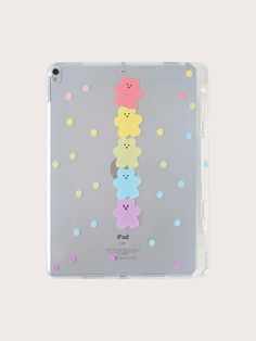 an ipad case with colorful teddy bears on the front and back cover, in clear