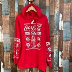 Nwt So Cozy Hooded Longer Style Small Bust Length Medium Bust 21.5” Length 31” Large Bust Length Red Hood, Long Style, Red Hoodie, Large Bust, Small Bust, Hoodie Sweatshirt, Coca Cola, Red White, Womens Tops