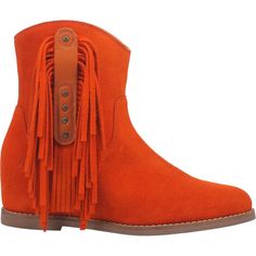 Kayce Orange Suede Hidden Wedge Fringe Booties (DS) - Lil Bee's Bohemian Short Cowgirl Boots, Brown Western Boots, Ankle Cowboy Boots, Western Shoes, Leather Cowgirl Boots, Side Fringe, Bow Boots, Fringe Booties, Leather Western Boots