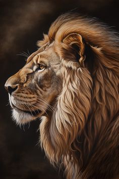 a painting of a lion on a black background