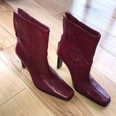 New, Never Worn Red Leather Boots Medium Width Square Toe Leather Shoes For Fall, Red Leather Boots, Wearing Red, Red Leather, Shoes Women Heels, Leather Boots, Shoes Heels, Women Shoes, Heels