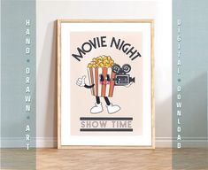 a movie poster with the words'movie night show time'in front of it