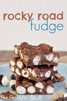 rocky road fudge bars stacked on top of each other with marshmallows