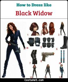 the black widow costume is shown with instructions to make it look like she's ready for