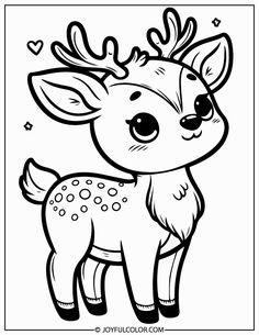 a cute little deer with hearts on its antlers coloring pages for kids and adults