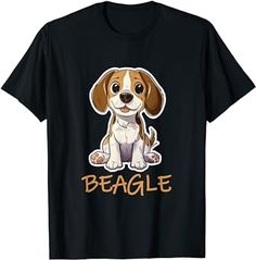 beagle dog cartoon character t - shirt with name on front and back side, black