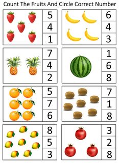 the worksheet is filled with fruits and numbers to learn how to count them