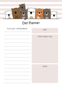 a daily planner with bears on it