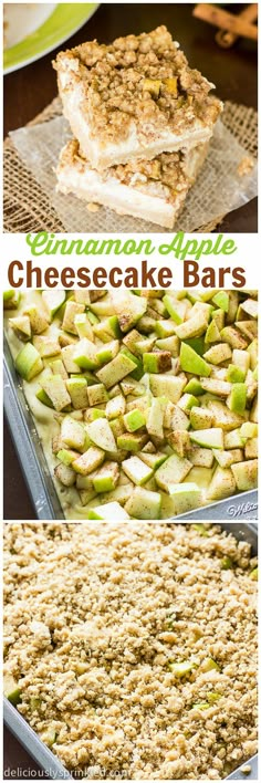 an image of apple cheesecake bars with the title above it