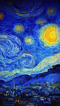 the starry night painting on canvas is shown