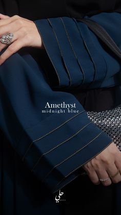 Amethyst Open Abaya in Midnight Blue with opnaisel gold #abaya #openabaya Colour Abaya, Gold Abaya, Blue Abaya, Muslim Outfit, Abaya Black, Abaya Style, Open Abaya, Beautiful Pakistani Dresses, Muslim Fashion Dress