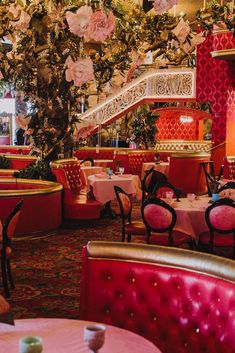 the interior of a fancyly decorated restaurant