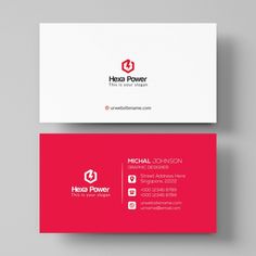 a business card with a red and white logo