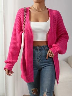 SHEIN Essnce Ribbed Knit Raglan Sleeve Duster Cardigan | SHEIN USA Womens Chunky Sweater, Cardigan Rosa, Chunky Sweater Cardigan, Drop Shoulder Cardigan, Perfect Cardigan, Cable Knit Sweater Cardigan, Cardigan Casual, Long Sleeve Knitted Cardigan, Chunky Knit Cardigan