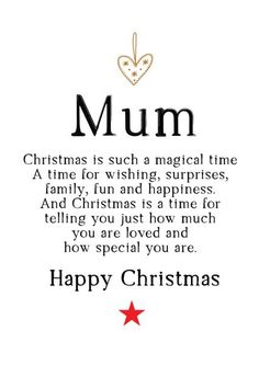 a christmas card with the words'happy christmas mum '