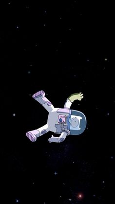 an animated spaceman floating in the air with his arms out and legs spread wide