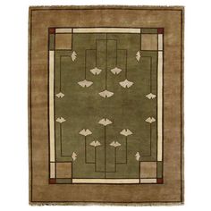 Ginkgo Green Wool Rug | Craftsman Style Ginkgo Motif Area Rug Craftsman Color Palette, Cleaning Upholstered Furniture, Craftsman Colors, Sage Rug, Green Field, Rug Inspiration, Modern Bungalow, Arts Crafts Style, Gold Rug