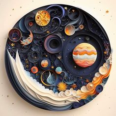 an abstract paper art piece with planets and stars