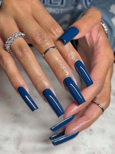 Bleu marine  Collar   Blocs de couleur,graphique,Plantes Ongles de couleur Embellished Nail Supplies, False Nail, Dope Nails, Artificial Nails, Square Nails, Long Acrylic Nails, Cute Acrylic Nails