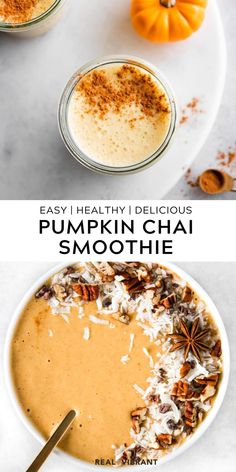 pumpkin chai smoothie in a bowl with cinnamon sprinkles on top