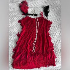 Foh Flapper Costume. Nwot But Have Bag. All Accessories Headband Pearls Inc Med #Fringe #Flapper #Fredericksofhollywood #Reddress Dress With Pearls, Frederick’s Of Hollywood, Hollywood Dress, Flapper Costume, Pearl Dress, Fredericks Of Hollywood, Pearl Headband, Sweet 16, Red Dress