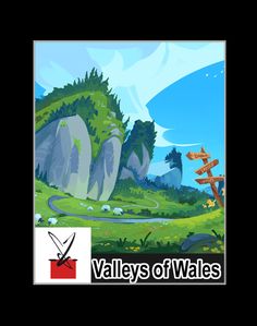 the valley of wales is shown in this animated video game, with an arrow pointing to it