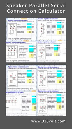 four different types of parallel serial connection calculators with the text, speaker parallel serial connection calculator