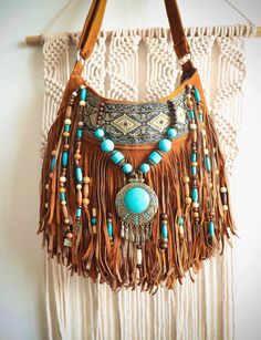 Turquoise Spell Fringe Purse, Embellished boho style friend bag, unique gifts Bohemian Schick, Boho Chic Bags, Hippie Purse, Look Boho Chic, Boho Styl, Estilo Hippy, Mode Hippie, Boho Handbags, Stil Boho