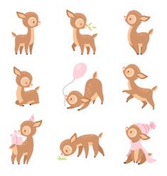 cartoon deers with different poses and emotions