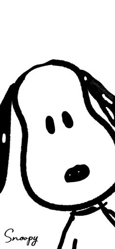 a black and white drawing of a dog's head with the words snoopy on it