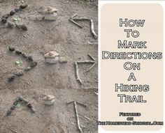 the words how to mark directions on a hiking trail with skeletons and pine cones in the background