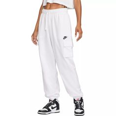 Nike Women's Sportswear Club Fleece Mid-Rise Oversized Cargo Sweatpants | Dick's Sporting Goods Fleece Pants Women, Fitted Tops, Nike Sportswear Club Fleece, Cargo Sweatpants, Add Storage, Nike Sportswear Women, Nike Neon, Nike Sweats, Nike Fleece