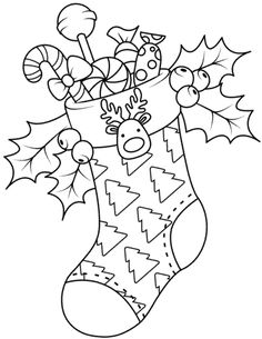 a christmas stocking with candy canes and candies on it, coloring page