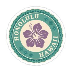 the honolulu hawaii sticker is shown in purple and green with an image of a flower on