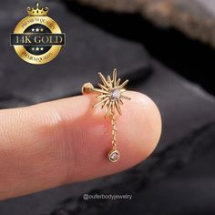 14K Solid Gold Sun Flower Dangling Cartilage Earring/threadless Push Pin Flat Back Stud/helix/conch/tragus/earlobe Stud/dainty Earrings/gift - Etsy Sun Cartilage Earring, Flat Piercing Jewelry, Gold Drop Earrings For Cartilage, Fine Jewelry, Gold-plated Dangle Flower Earrings For Pierced Ears, Hypoallergenic Gold-plated Dangle Cartilage Earrings, Dangle Tragus Earring, Push Pin Flat Back Earrings, Flat Piercing, Flat Back Earrings