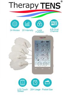 Therapy TENS Unit 4 has a large digital LCD touch screen that is easy to read and use. The 20 levels of pulse intensity on each channel range from low intensity to very powerful, unlike other TENS units on the market this unit has a lot of power. With dual independent outputs A and B you can use a different level of intensity and massage mode on each channel, unlike other TENS units on the market. Tens And Units, Muscle Recovery, Physical Therapist, Knee Pain, Physical Therapy, Chronic Pain