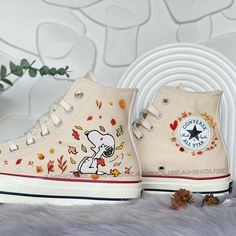 🌿 Love Embroidered Converse 🌿 ❤️ About Our Products: Each pair of shoes from our store is brand new and hand-embroidered to order. Please ensure you select the correct shoe size before checkout. The embroidery is durable and won't fade over time. ✨ Personal Expression: Showcase your unique style with custom embroidery! Contact me to create your own embroidered shoes with a private listing. I'll send you the design for approval before embroidering the shoes. Alternatively, you can design your p Embroidery Designs For Shoes, Cute Shoe Ideas, Converse Shoes Designs, Cool Converse Embroidery, Best Shoes For Women