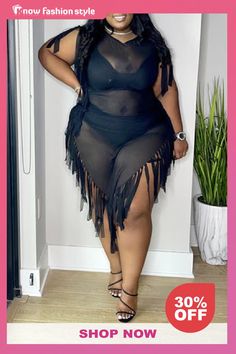 knowfashionstyle Black V Deep Fringed Trim Irregular Hem Plus Size Nightclub Plus Size Bodycon Sheer Mesh Maxi Dress Night Club Outfits, Plus Size Bodycon, Mesh Maxi Dress, Bodycon Maxi Dresses, Maxi Dress Online, Irregular Hem, Lace Dress Long, Plus Size Maxi, Plus Size Jumpsuit