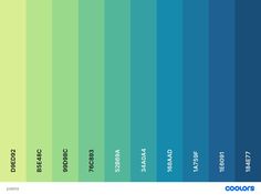 an image of the color chart for different shades of blue, green, and yellow