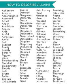 a table with words describing how to describe villain